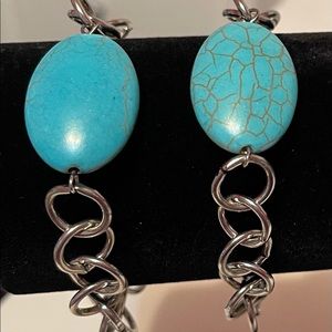 A Set of 2 Blue Howlite Stainless Steal Chain Bracelet